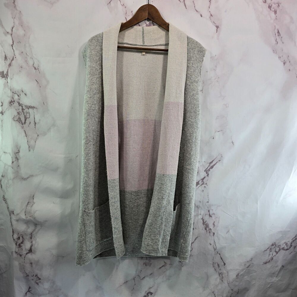 Benedetta B Sweater Vest Womens Large Gray Pink Wool Long Duster Open Front